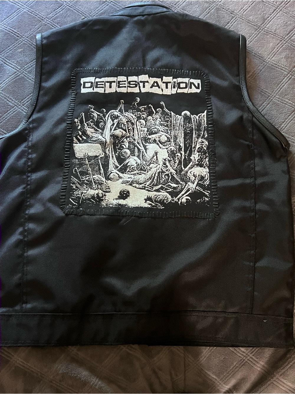 Nylon biker vest with Detestation backpatch patched sewn on